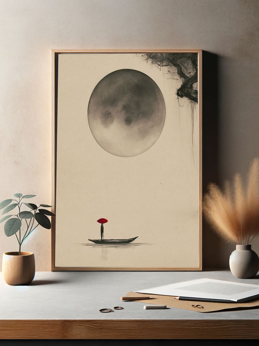Moonlit Boat Ink Poster. — room view 2