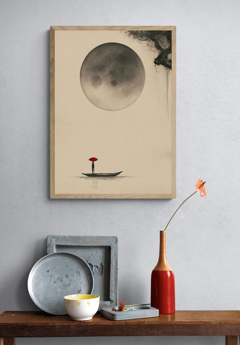 Moonlit Boat Ink Poster. — room view 3