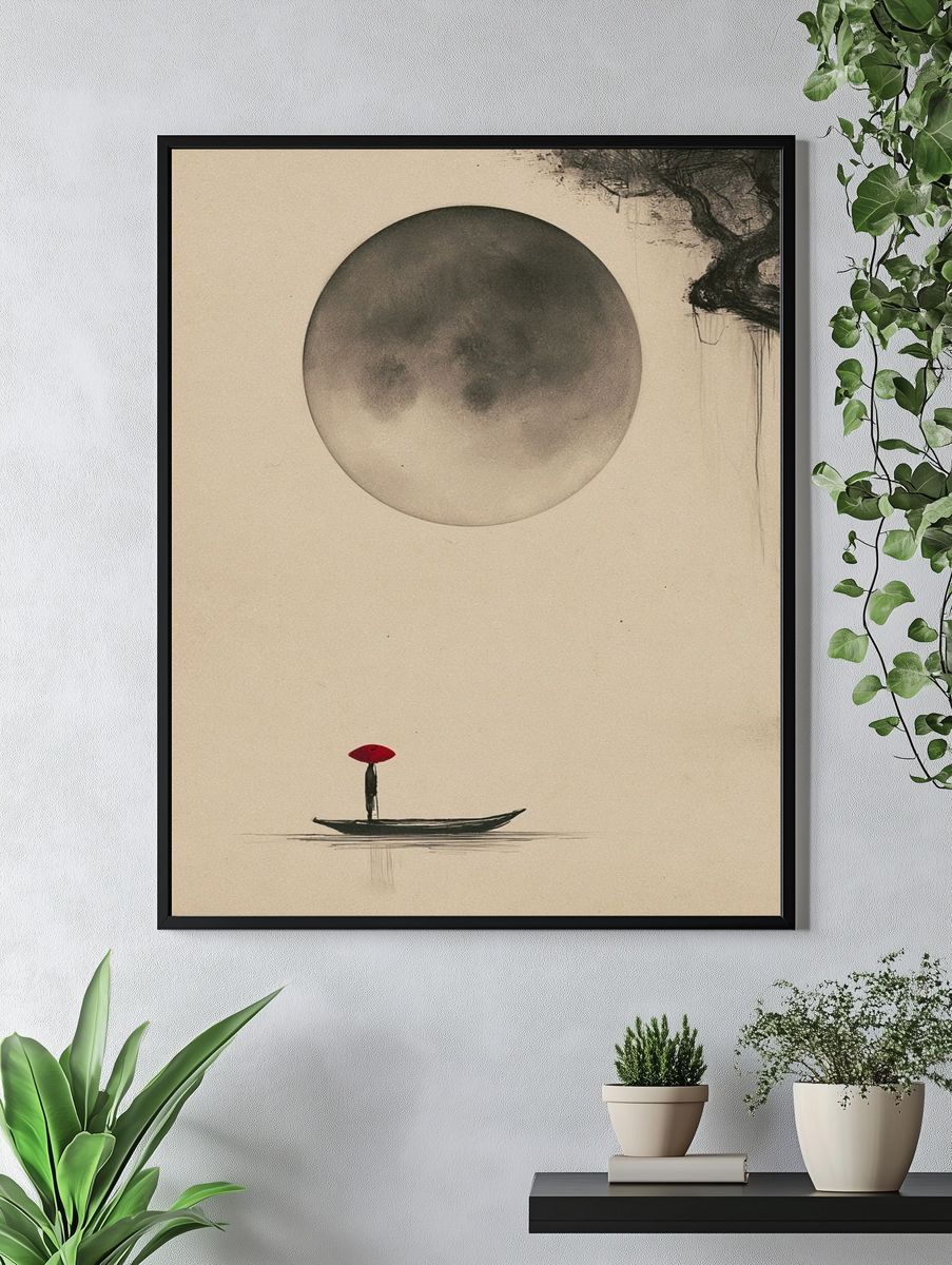 Moonlit Boat Ink Poster. — room view 4