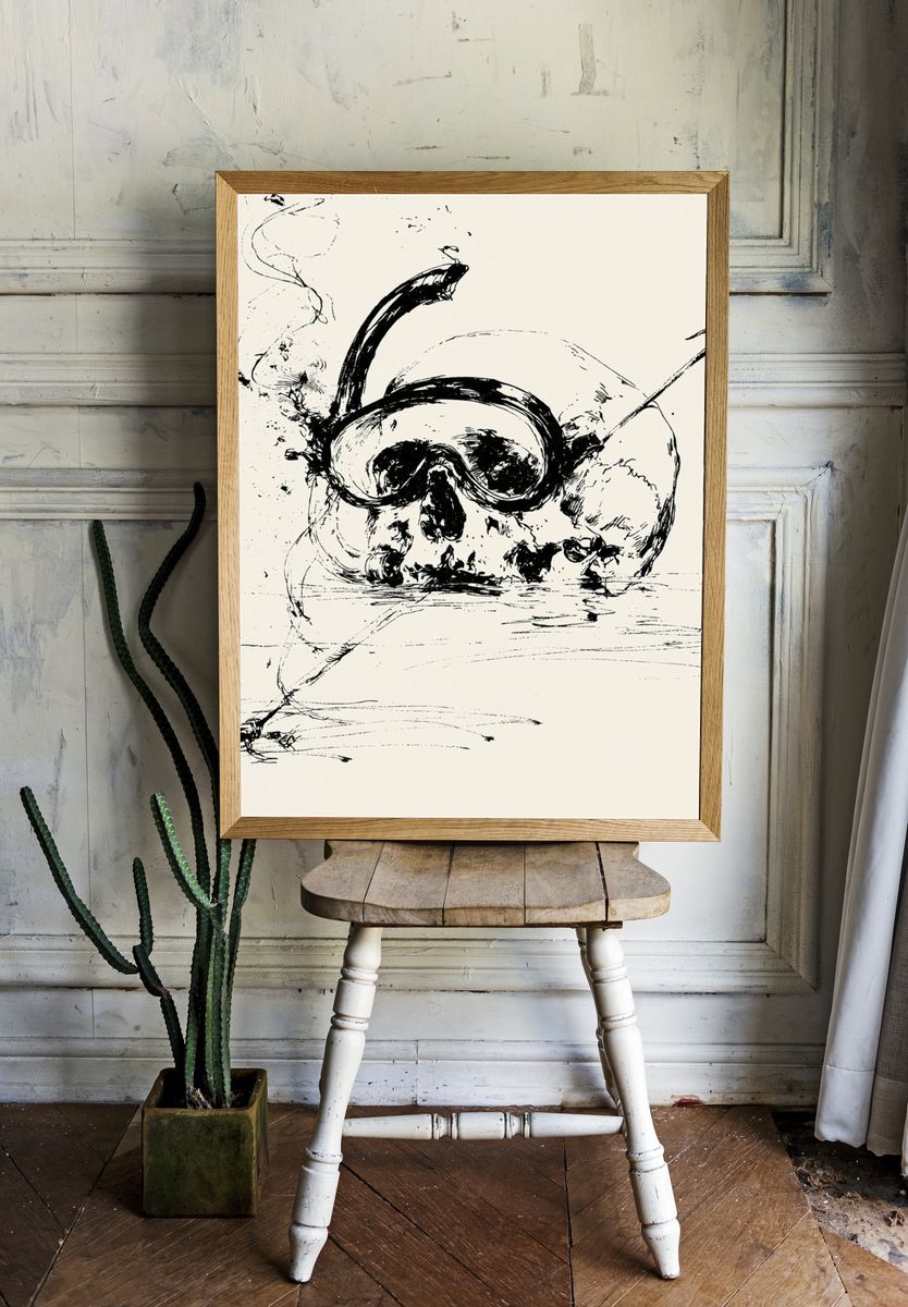 Snorkel Skull Ink Poster. room preview