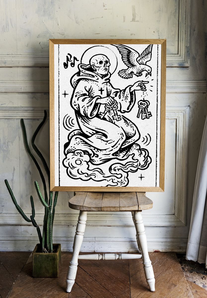 Saint with Keys Ink Poster. — room view 1