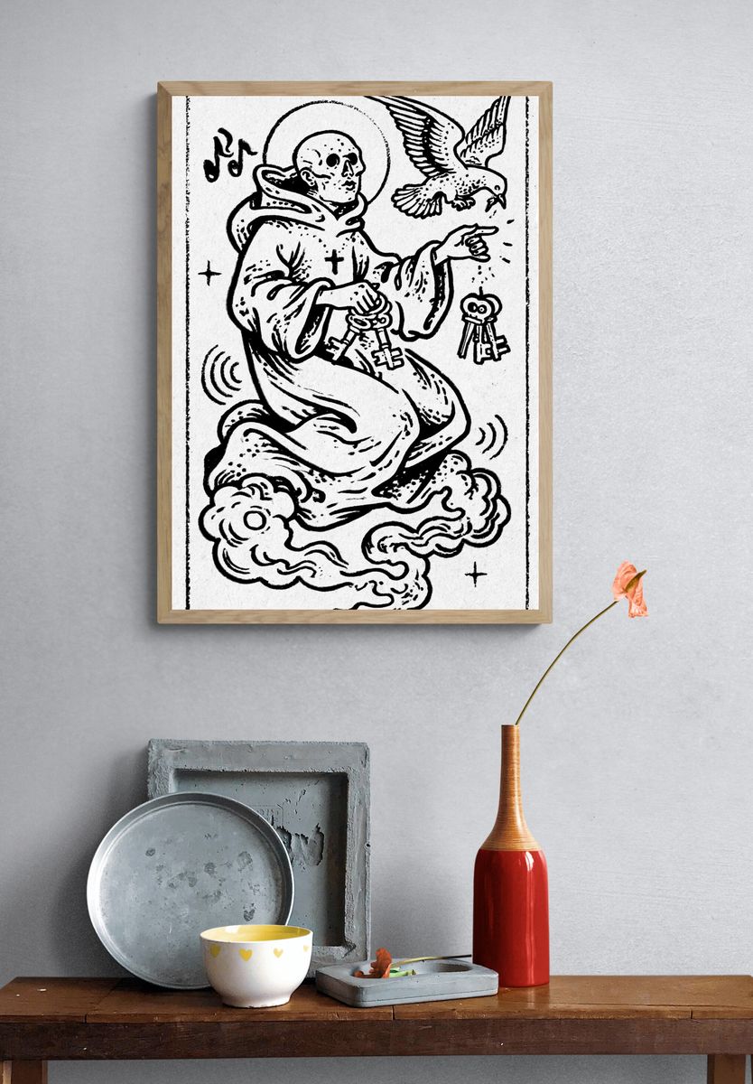 Saint with Keys Ink Poster. — room view 3