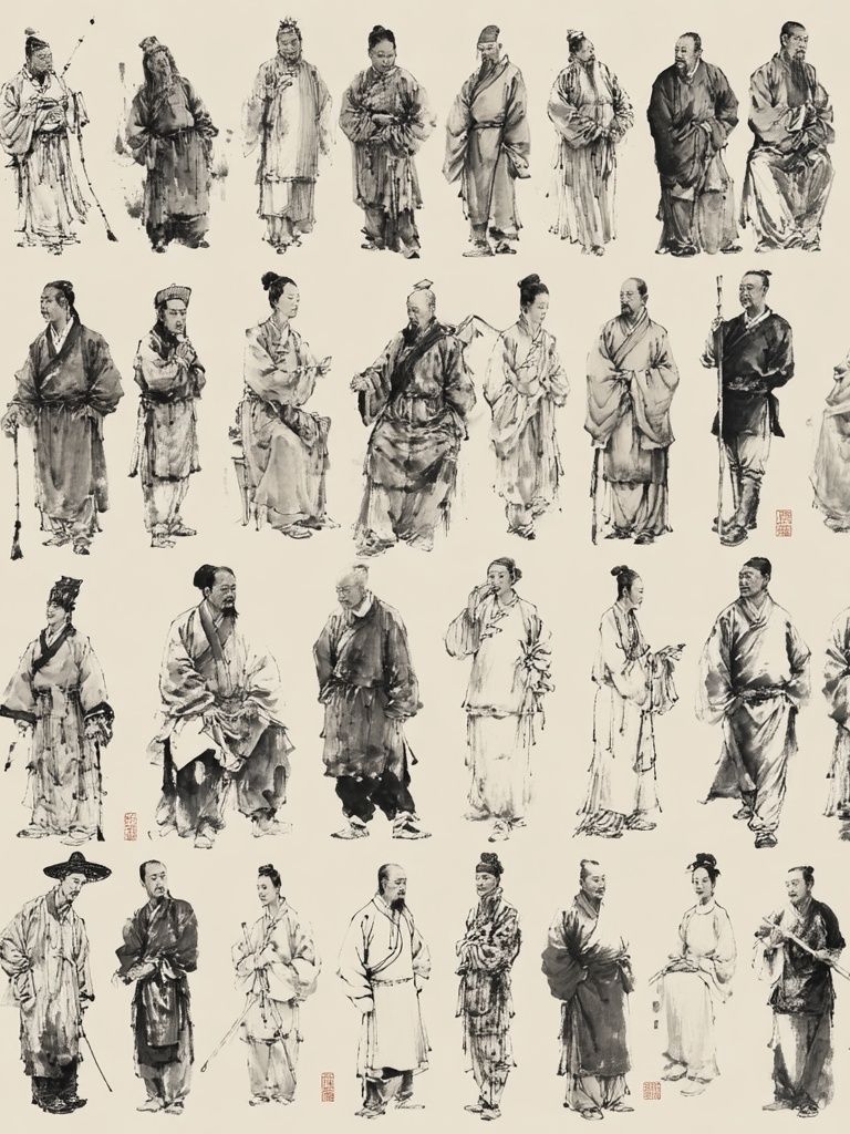 Chinese Ink Figures Illustration Print. poster — illustration art