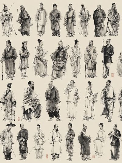 Chinese Ink Figures Illustration Print. poster print