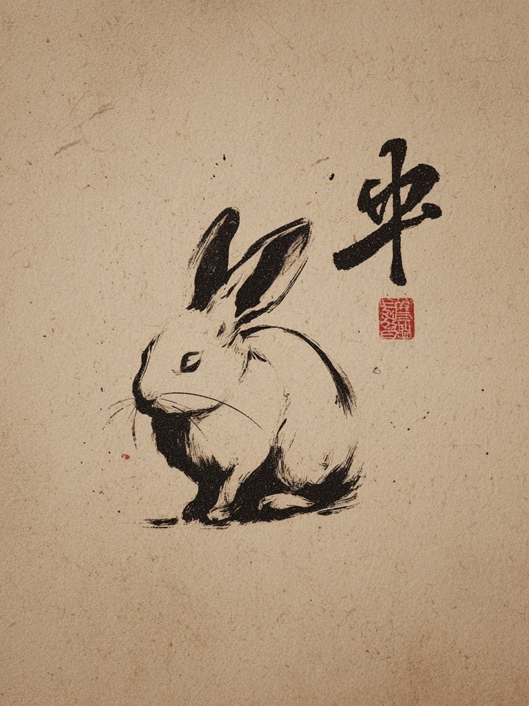 Ink Rabbit Japanese Print. poster detail
