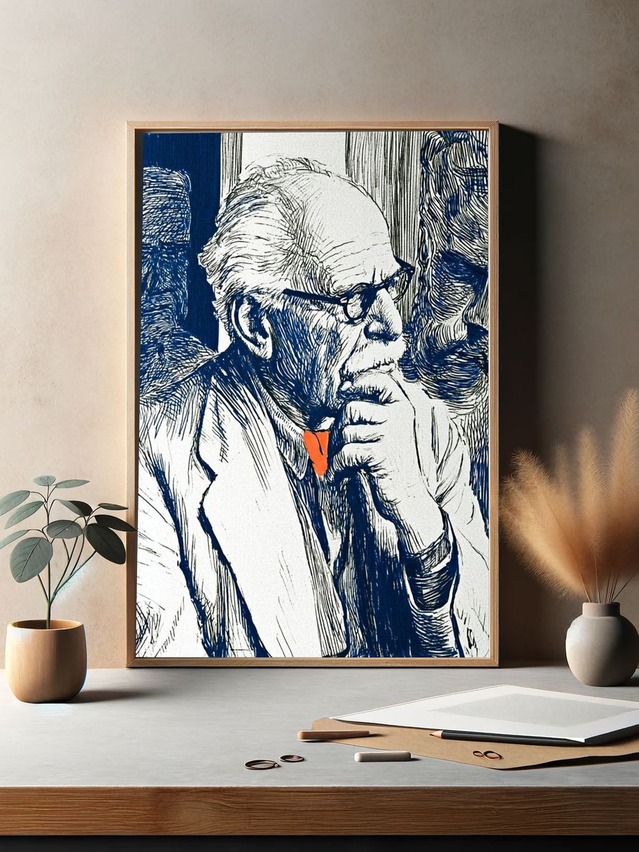 Thinking Man Ink Portrait Poster. — room view 2