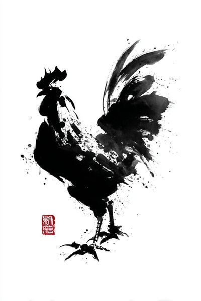 Elegant Rooster Ink Art Poster. poster