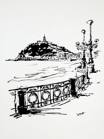Seaside Promenade Ink Sketch Poster. poster