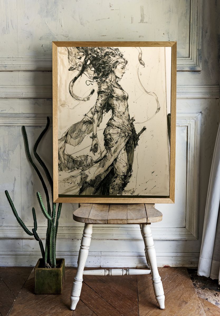 Ink Figure Study Illustration Poster. — room view 1