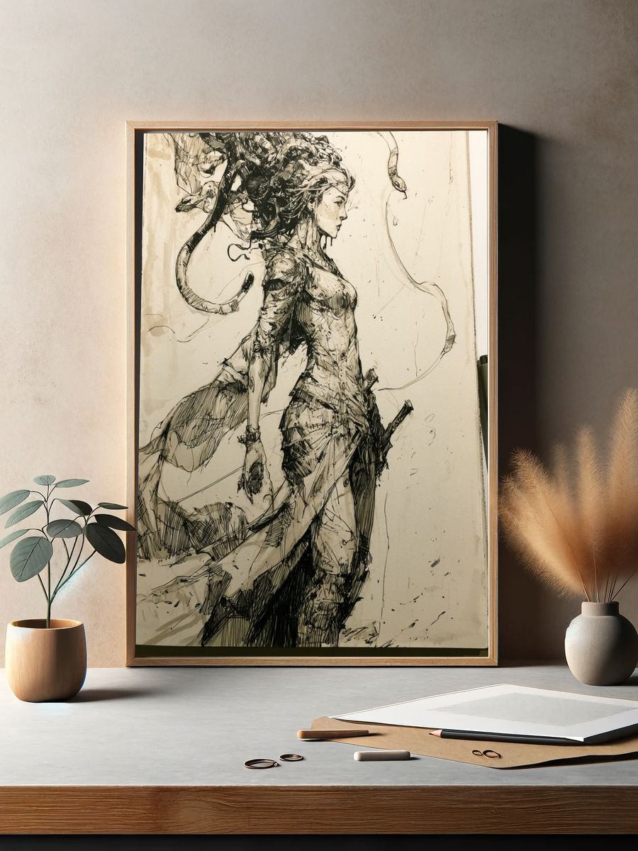Ink Figure Study Illustration Poster. — room view 2