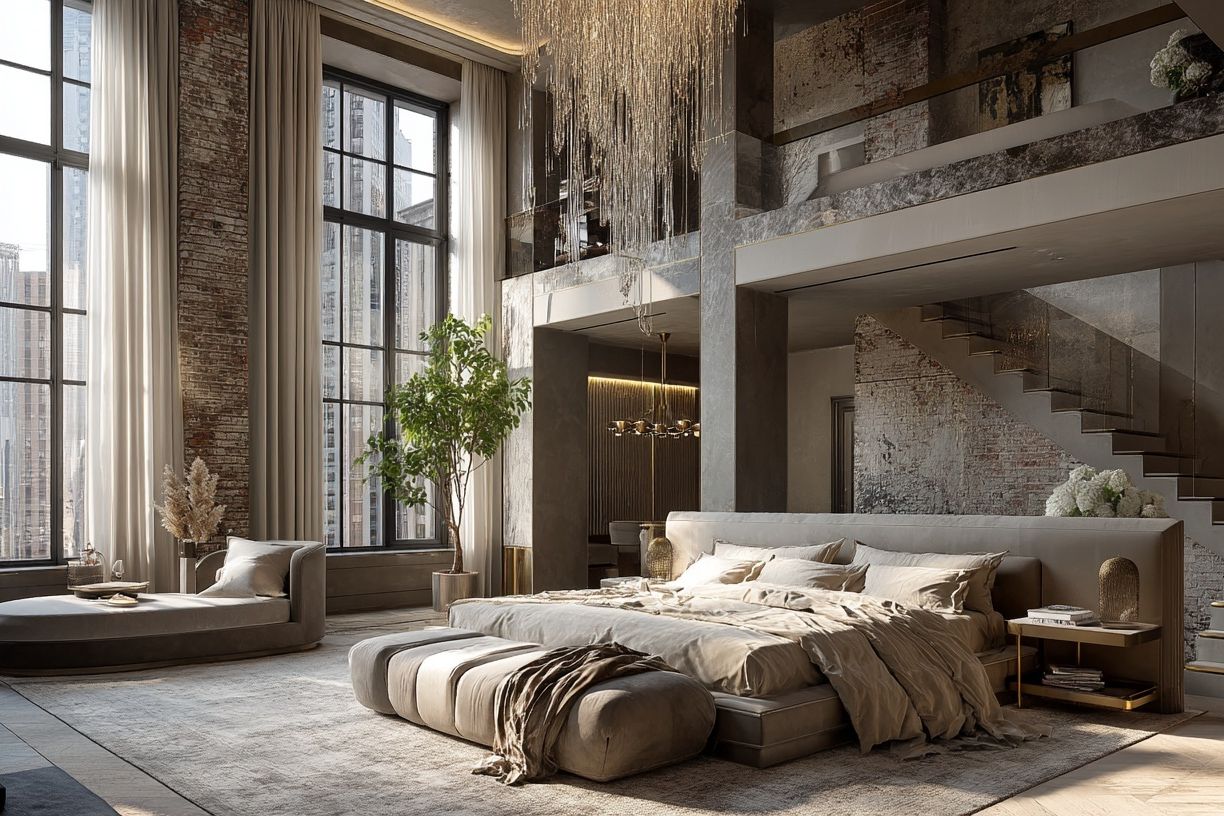 Luxury Loft Bedroom Photography Print. poster detail