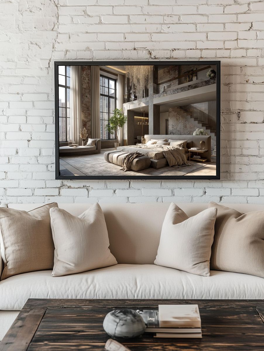 Luxury Loft Bedroom Photography Print. — room view 1