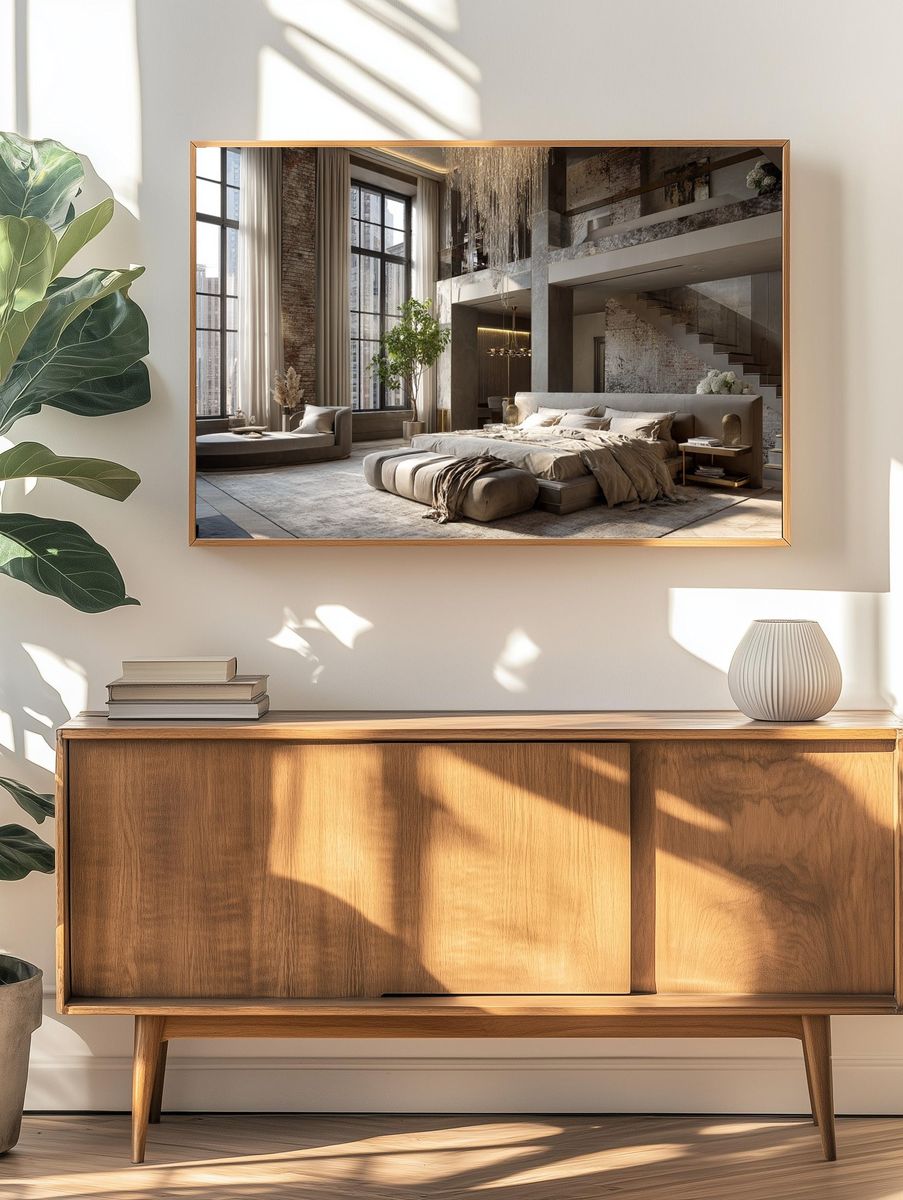 Luxury Loft Bedroom Photography Print. — room view 3