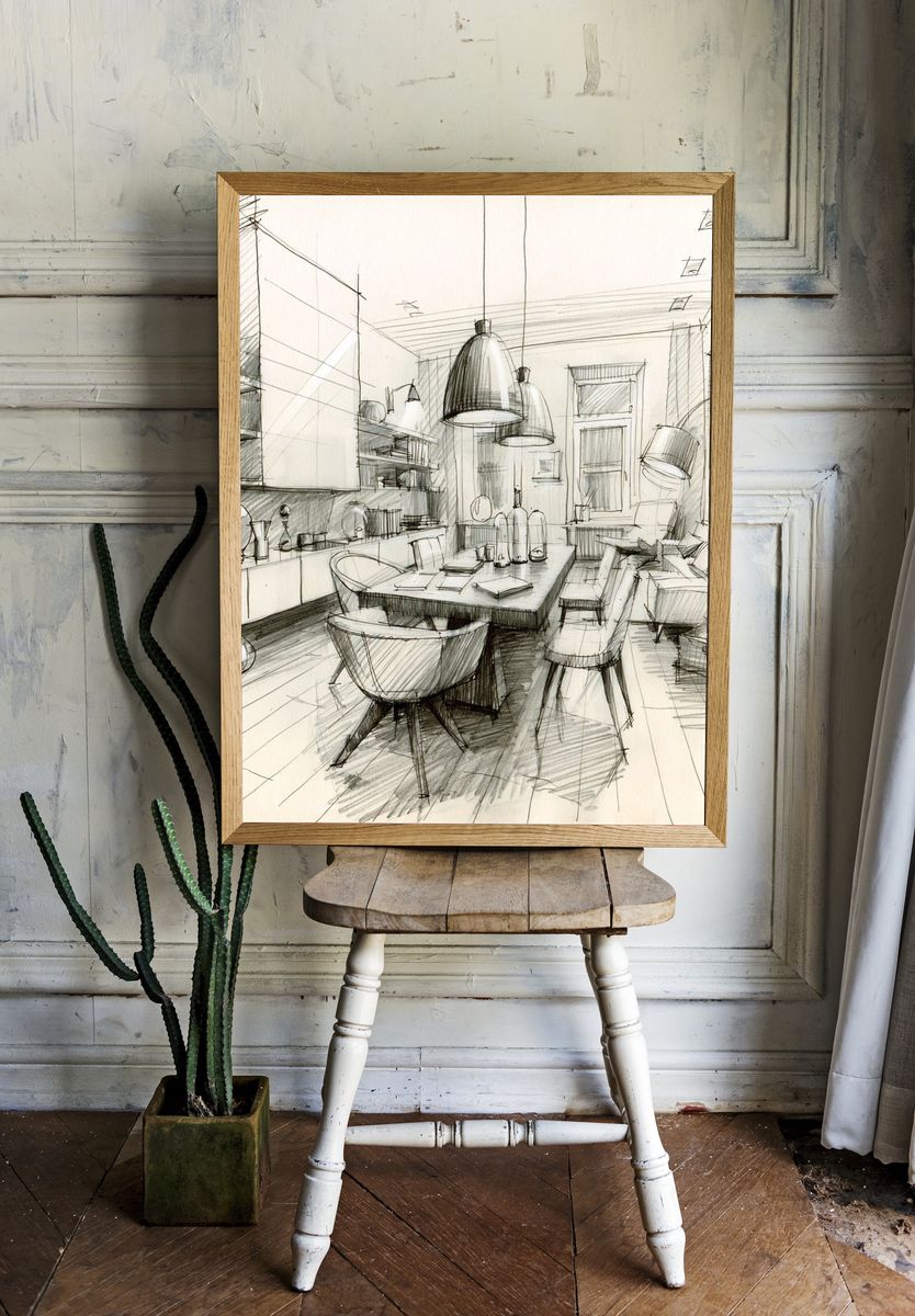 Modern Interior Sketch Poster. — room view 1