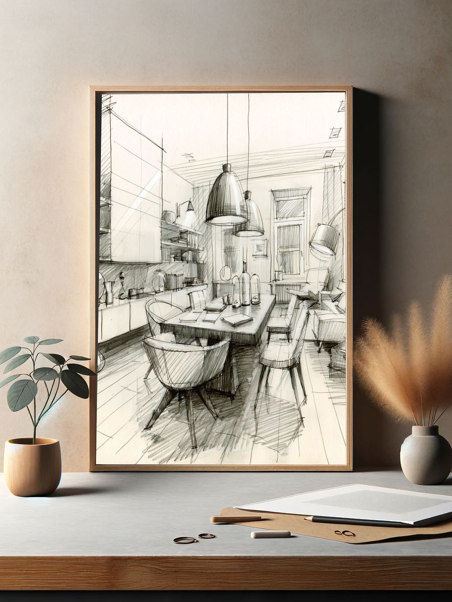 Modern Interior Sketch Poster. — room view 2