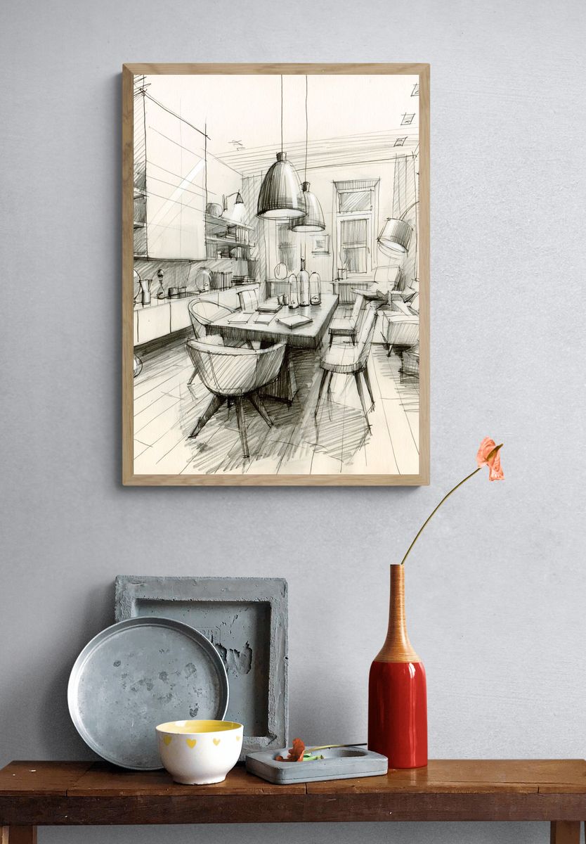 Modern Interior Sketch Poster. — room view 3