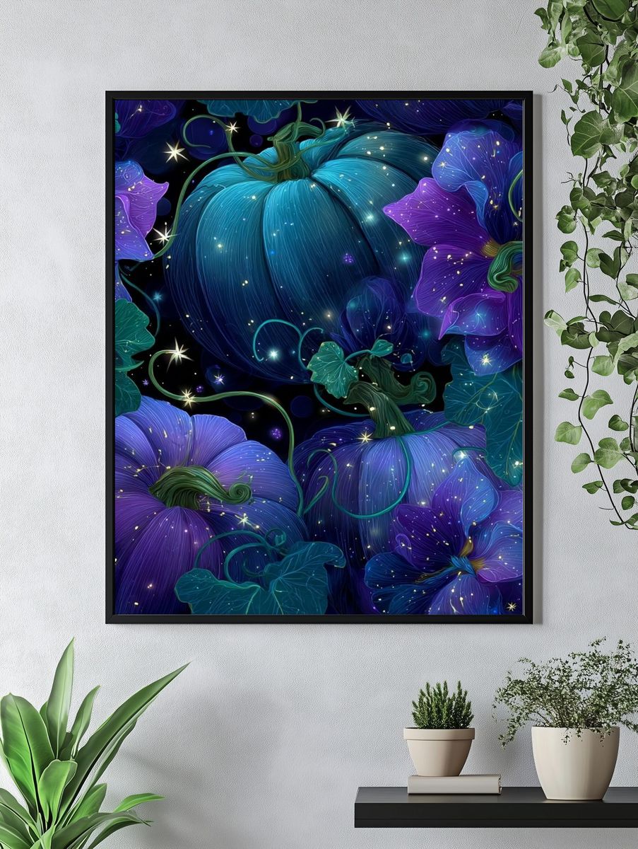 Mystical Pumpkins and Flowers — Illustration Print. — room view 4
