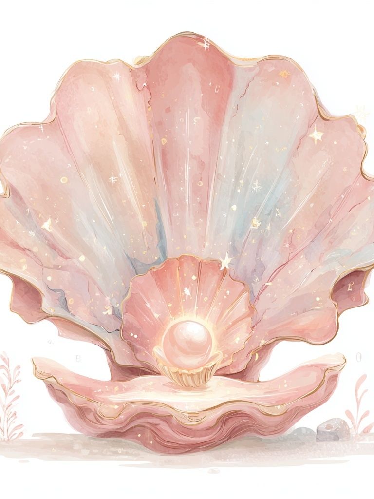 Pearl in a Shell — Watercolor Print. poster — illustration art