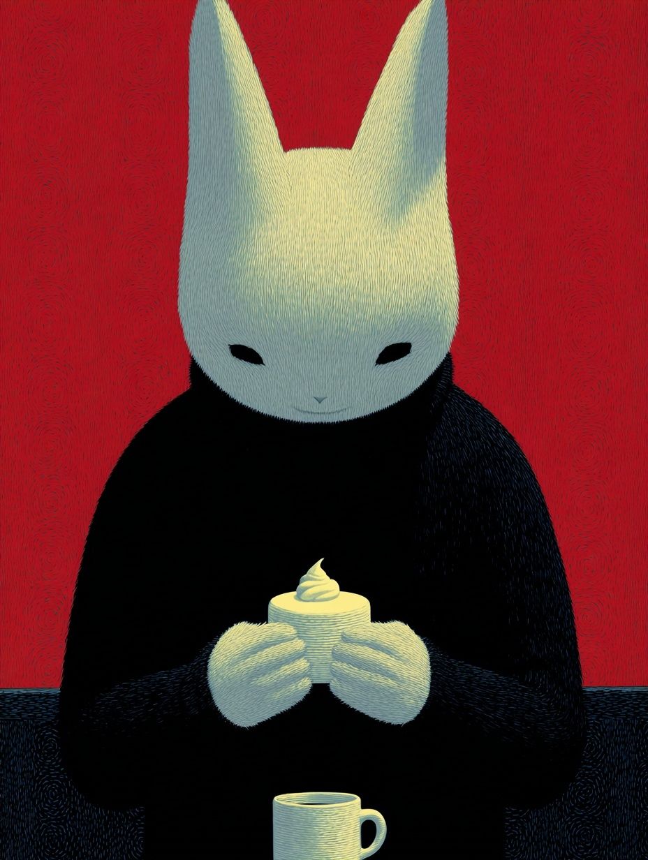 Rabbit with Dessert — Illustration Print. poster — illustration art