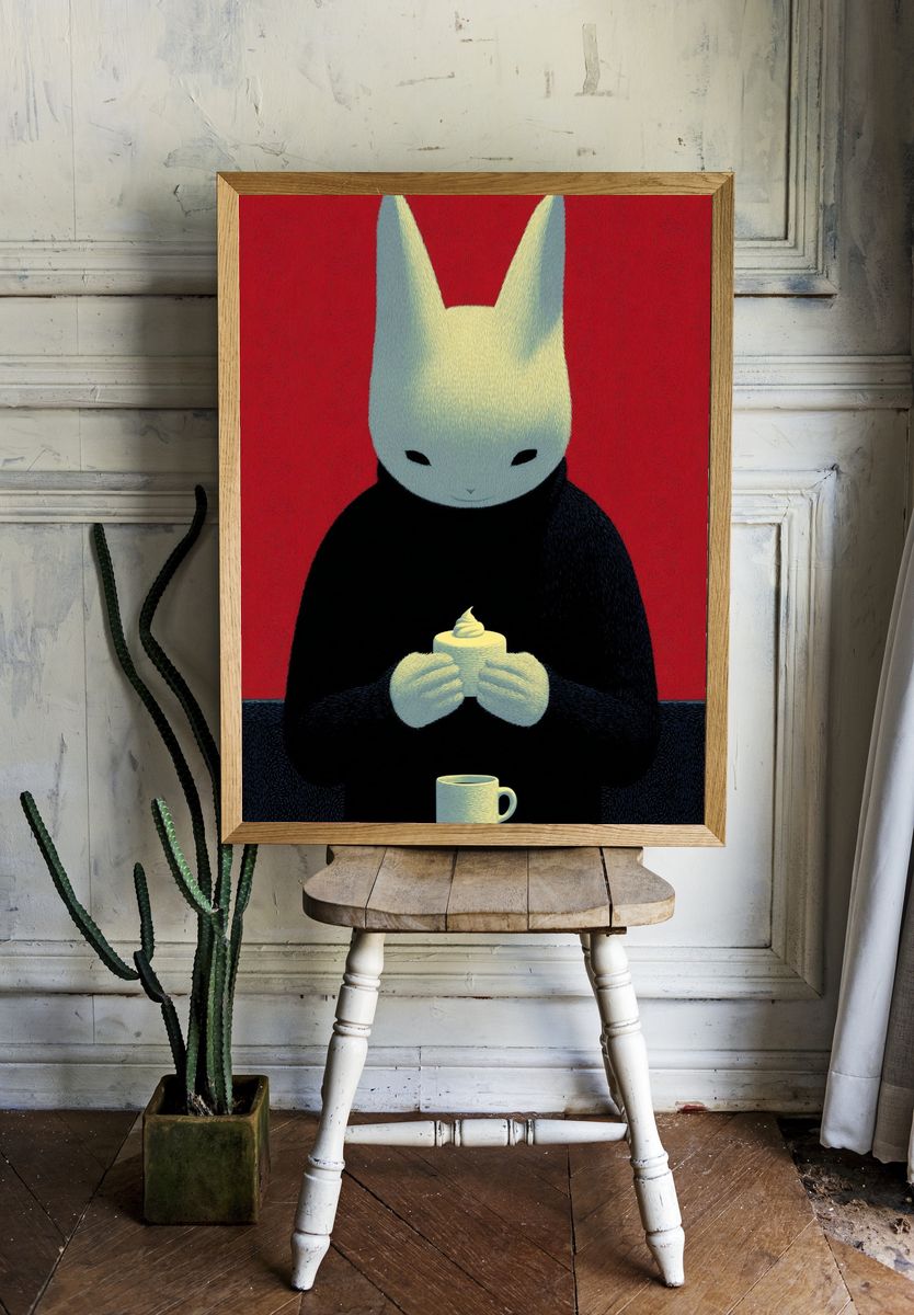 Rabbit with Dessert — Illustration Print room preview