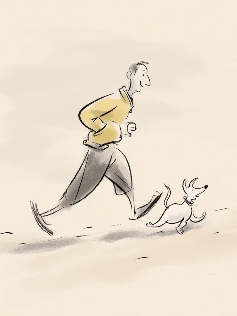 Man Running with Dog — Illustration Print. poster detail