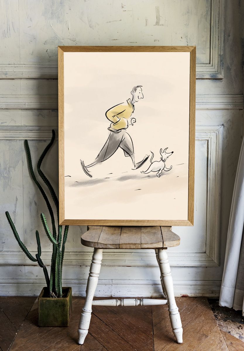 Man Running with Dog — Illustration Print room preview