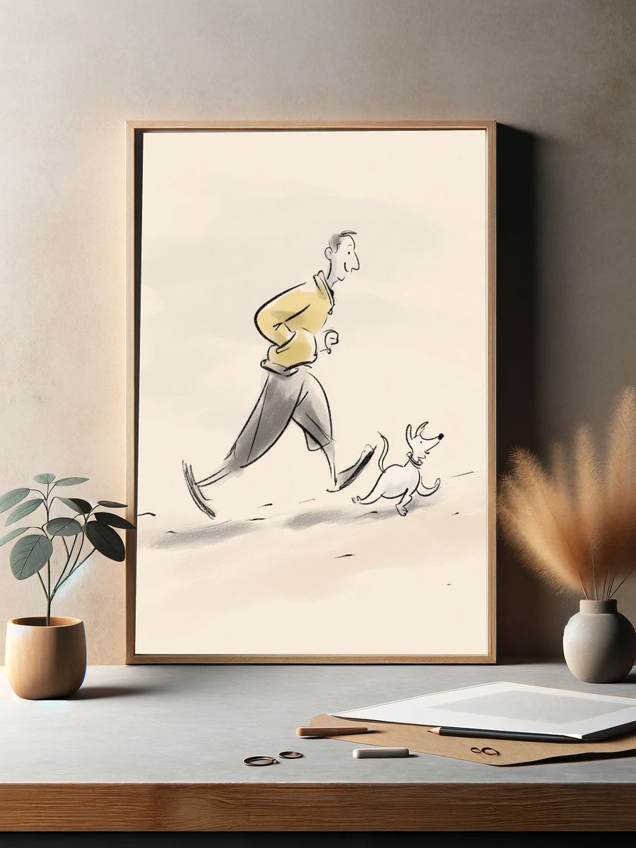 Man Running with Dog — Illustration Print. — room view 2