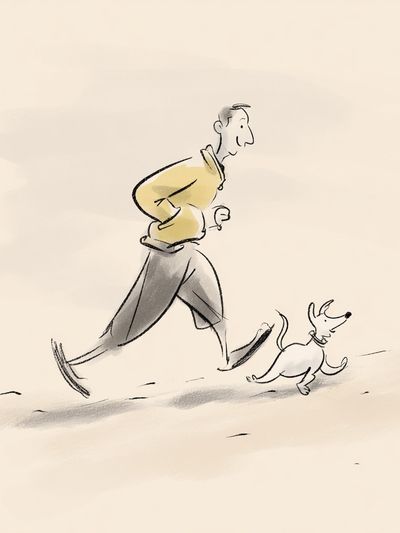 Man Running with Dog — Illustration Print. poster