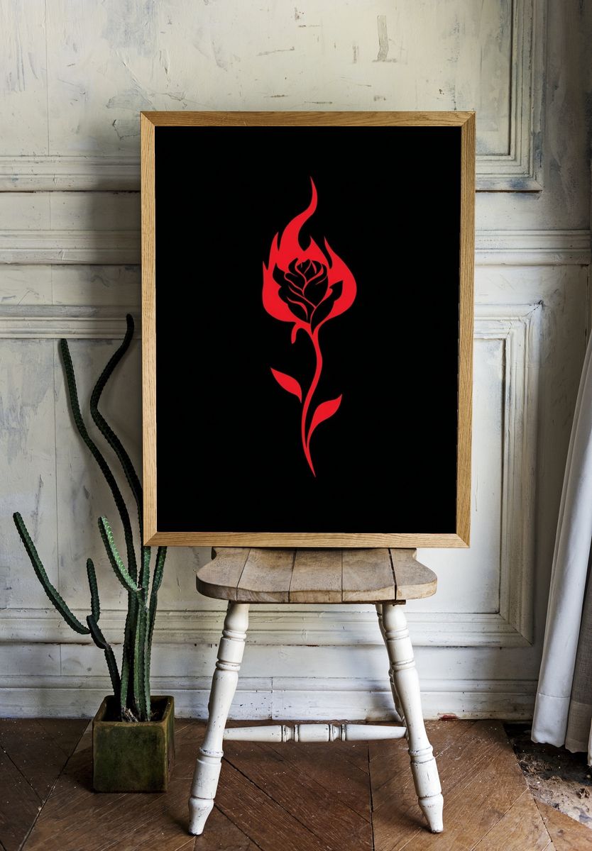 Flaming Rose — Illustration Print room preview