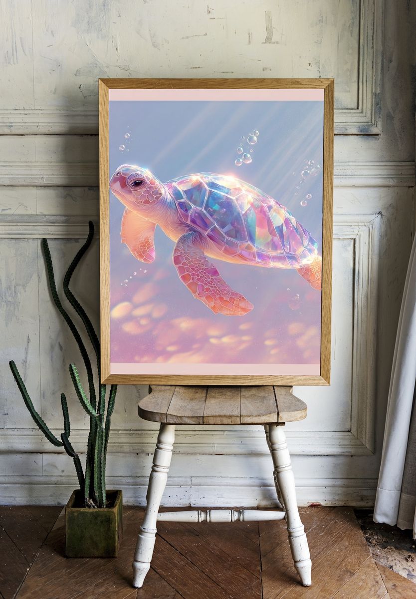 Iridescent Sea Turtle Digital Art Poster room preview