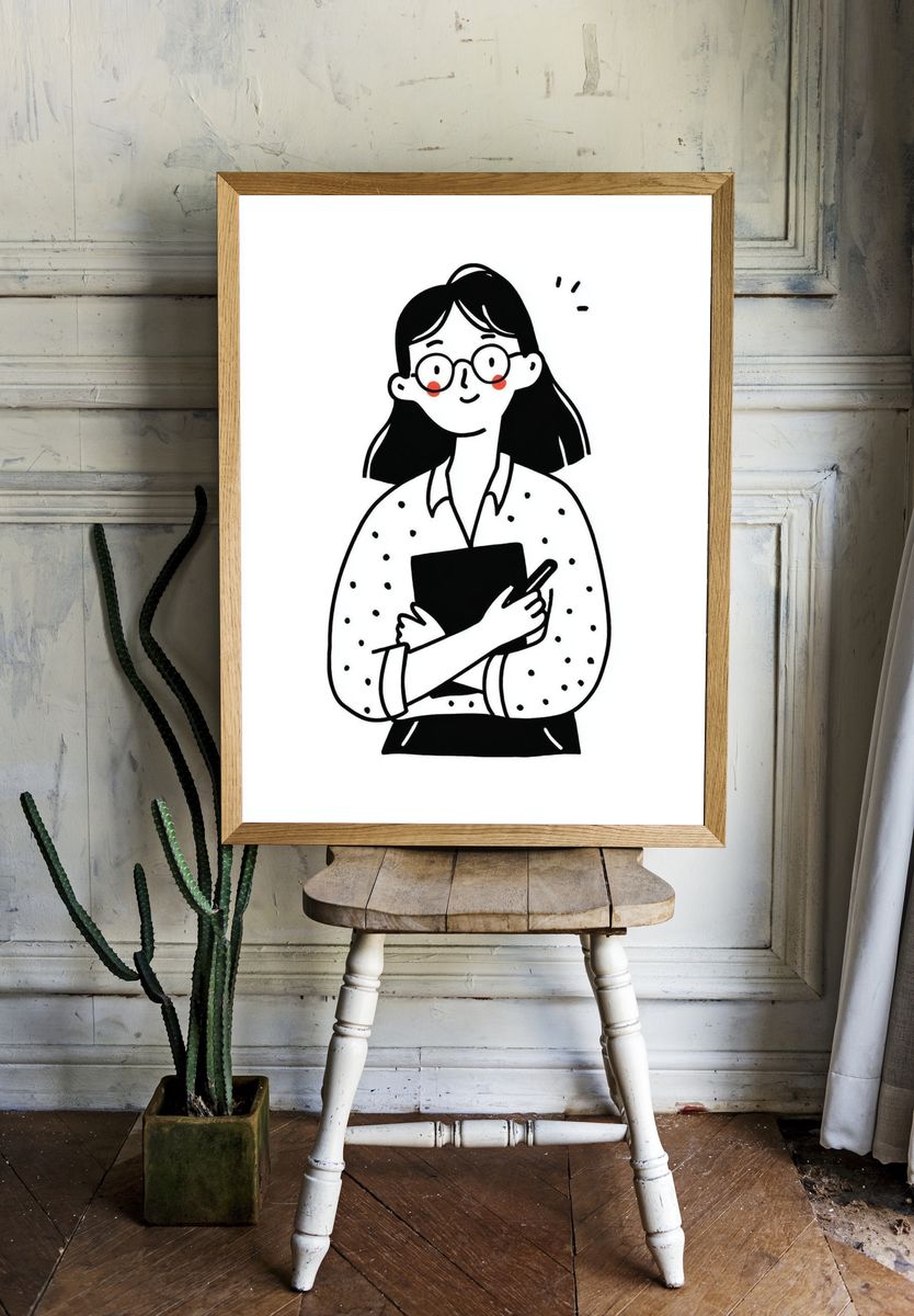 Cheerful Student — Illustration Print. — room view 1
