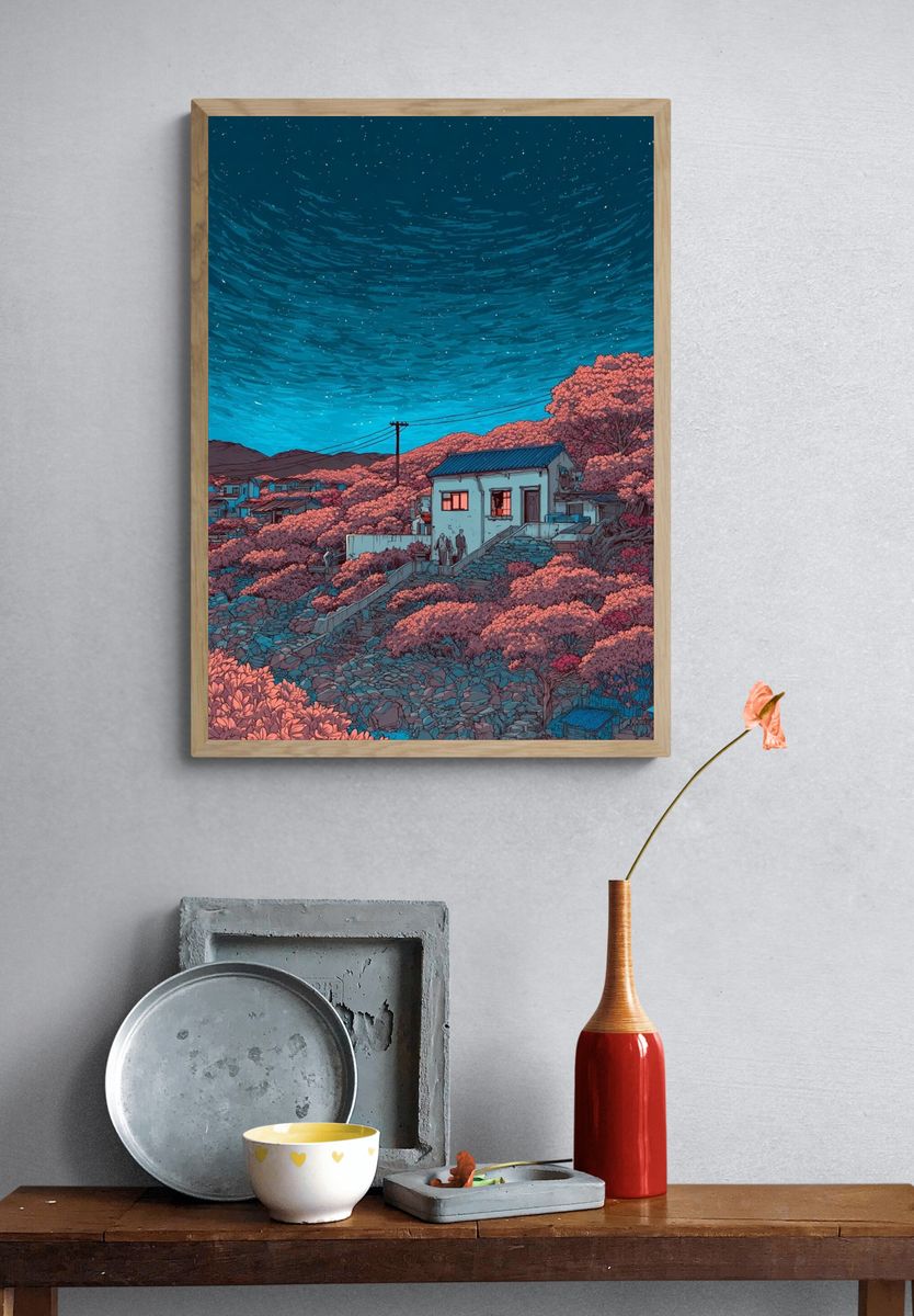 Starry Night Over a House — Illustration Print. — room view 3