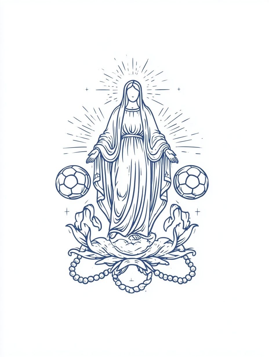 Soccer Virgin Mary — Illustration Print. poster — illustration art