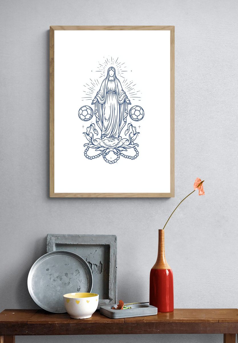 Soccer Virgin Mary — Illustration Print. — room view 3