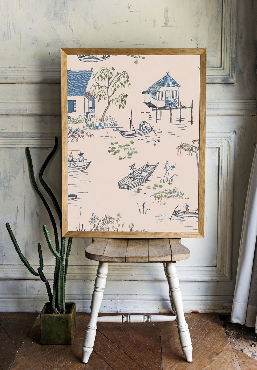 Serene River Scene — Illustration Print. — room view 1