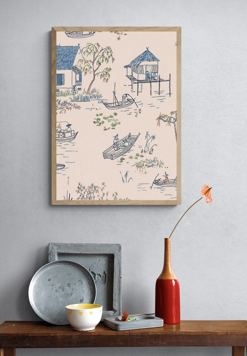 Serene River Scene — Illustration Print. — room view 3