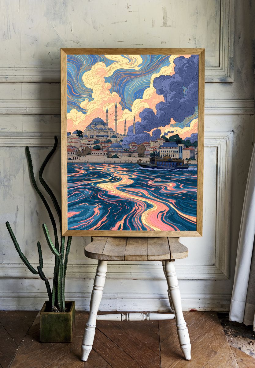 Istanbul Skyline Digital Art Poster. — room view 1