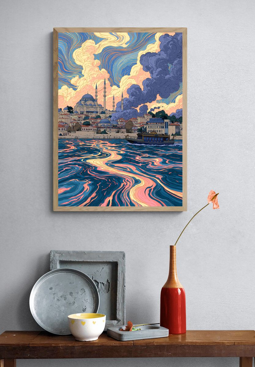 Istanbul Skyline Digital Art Poster. — room view 3