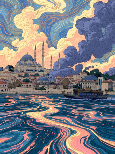 Istanbul Skyline Digital Art Poster.