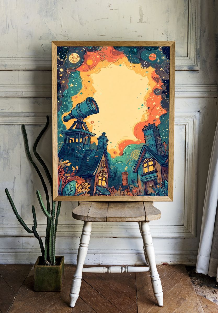 Telescope Under the Stars — Illustration Print room preview