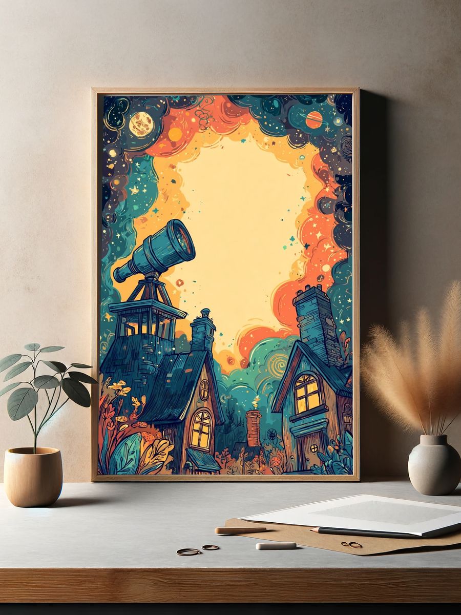 Telescope Under the Stars — Illustration Print. — room view 2