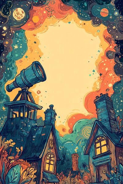 Telescope Under the Stars — Illustration Print. poster