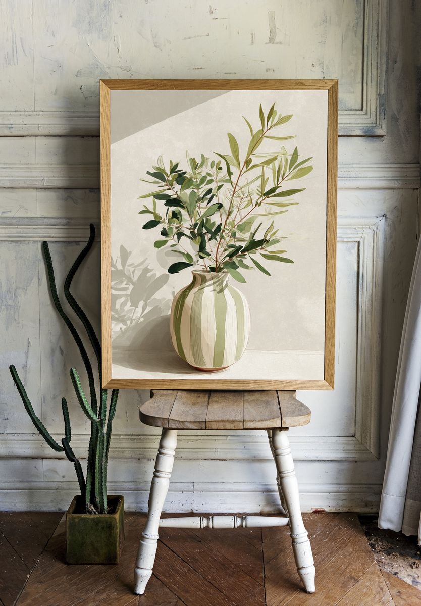 Greenery in Striped Vase — Illustration Print. — room view 1