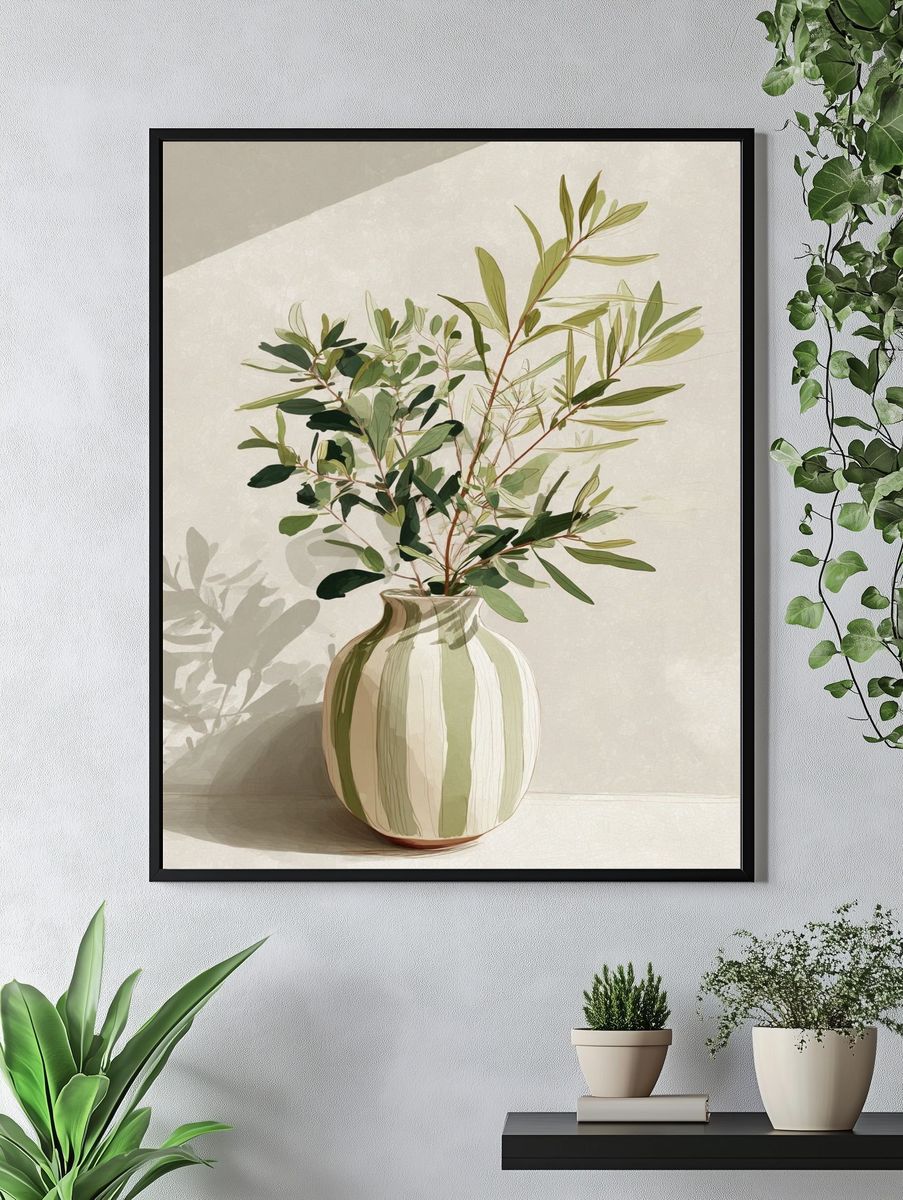 Greenery in Striped Vase — Illustration Print. — room view 4