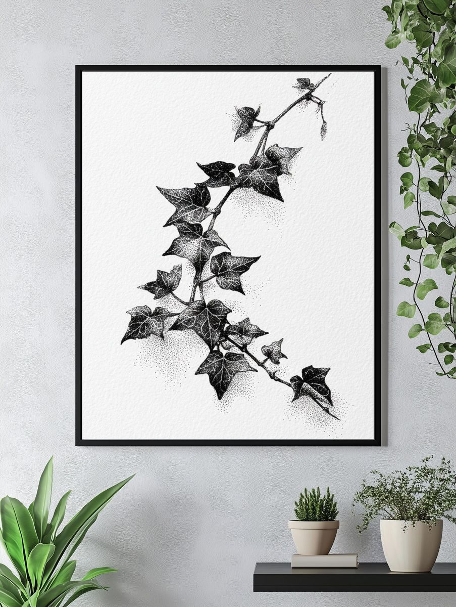 Ivy Leaves — Line Art Print. — room view 4