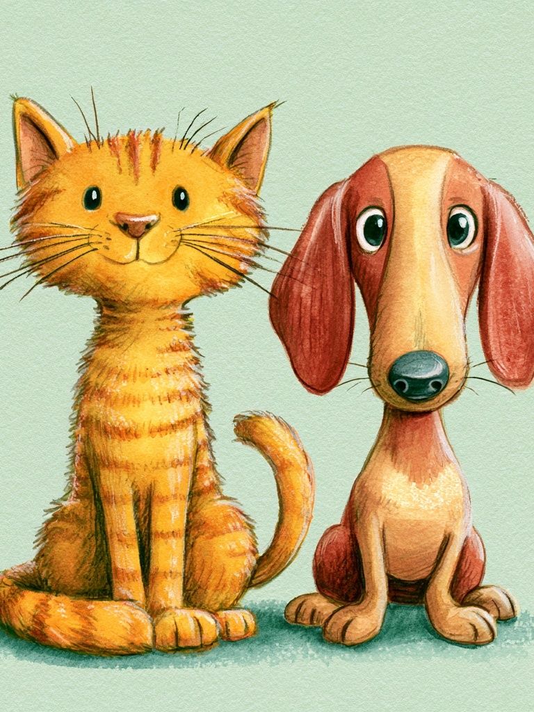 Cat and Dog Watercolor Poster. poster — illustration art