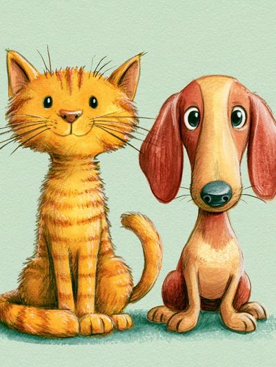 Cat and Dog Watercolor Poster. poster