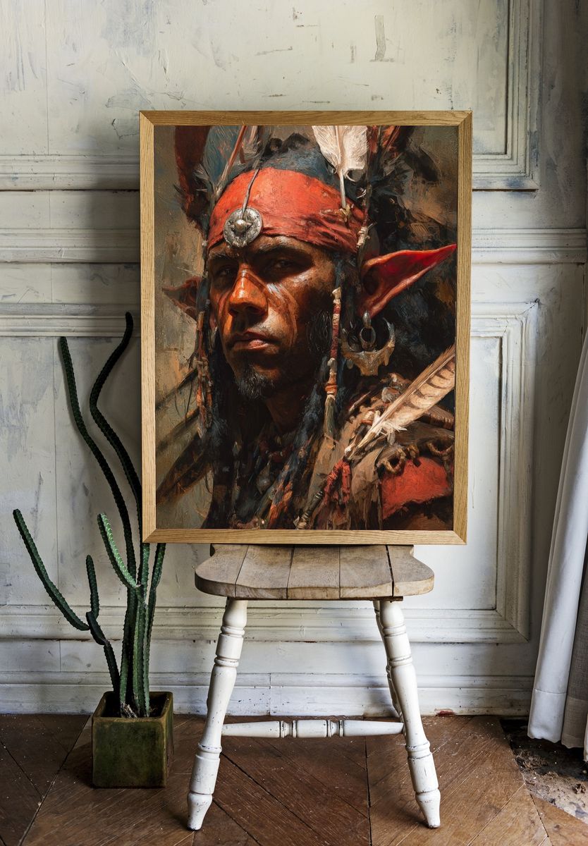Indigenous Warrior Portrait — Fine Art Print room preview