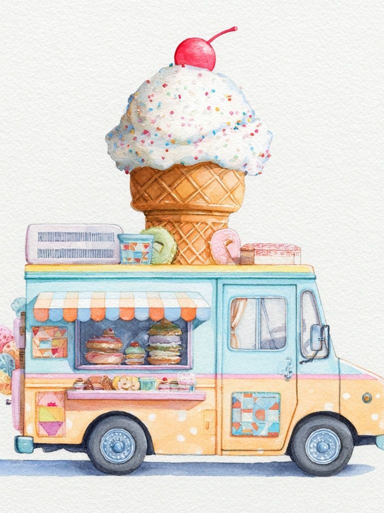 Ice Cream Truck Watercolor Poster. poster detail