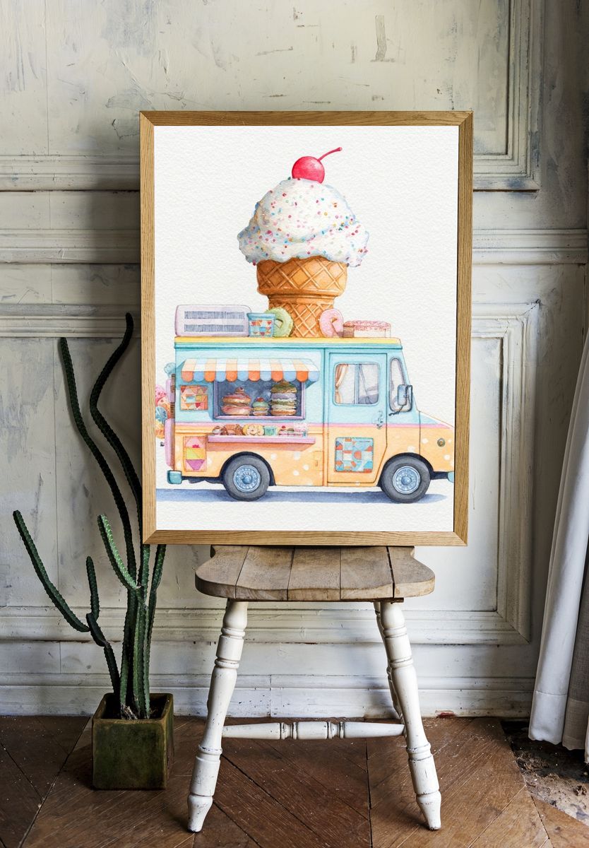 Ice Cream Truck Watercolor Poster. — room view 1